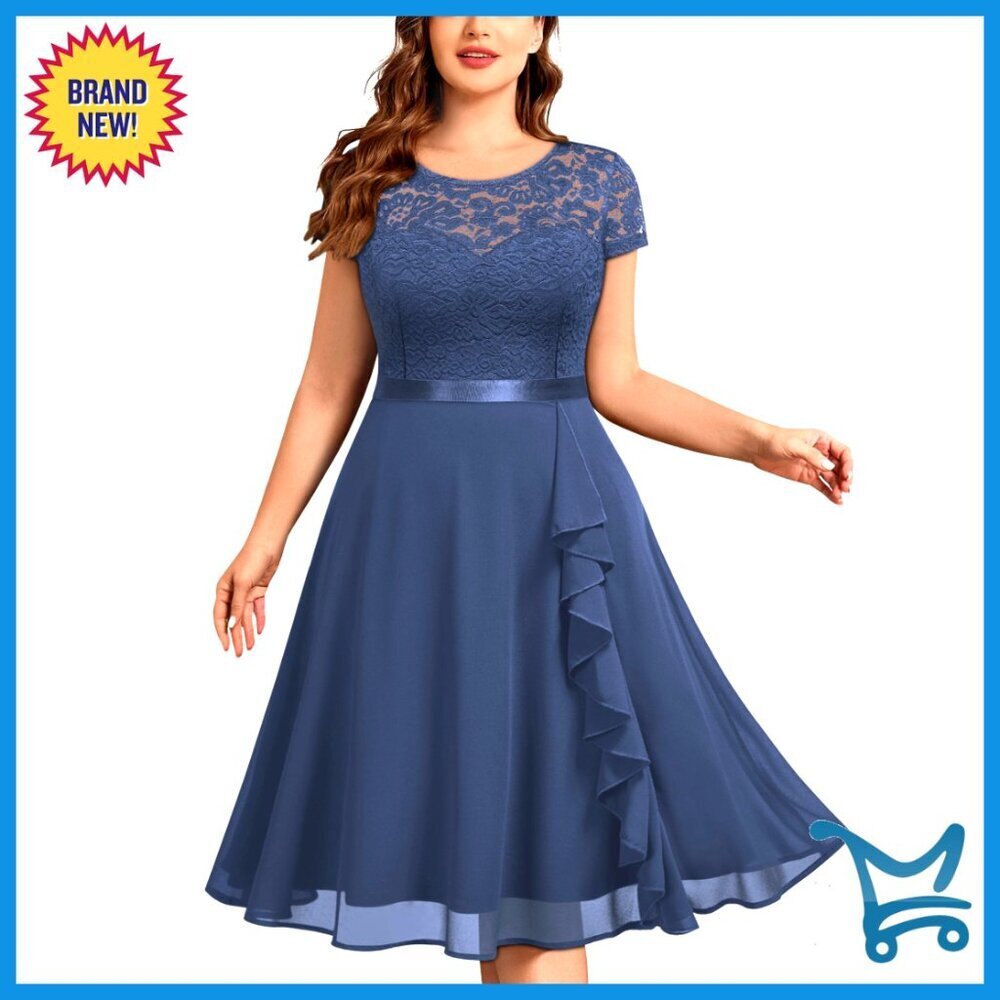 Plus Size A-Line Cocktail Dress Floral Lace Chiffon Formal Elegant Party Wear